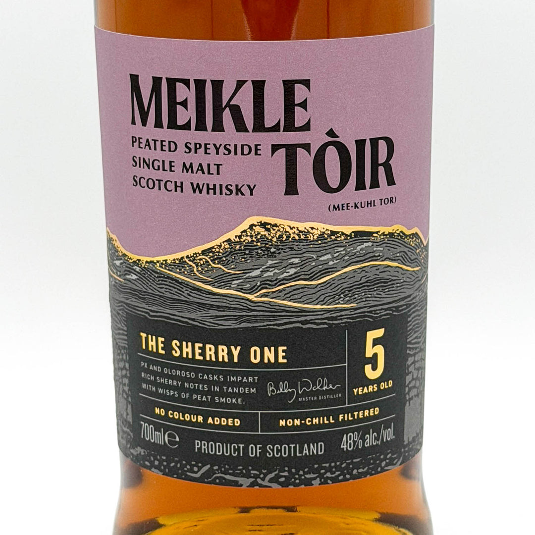 Meikle Tôir Scotch Whisky bottle with label on a white background