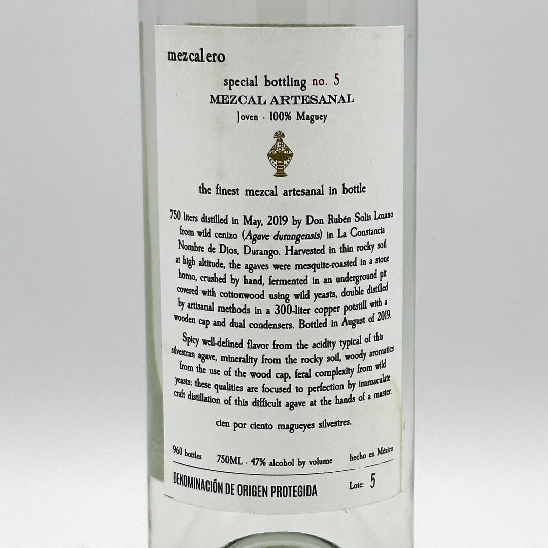 Label of mezcal with text and branding on a white background