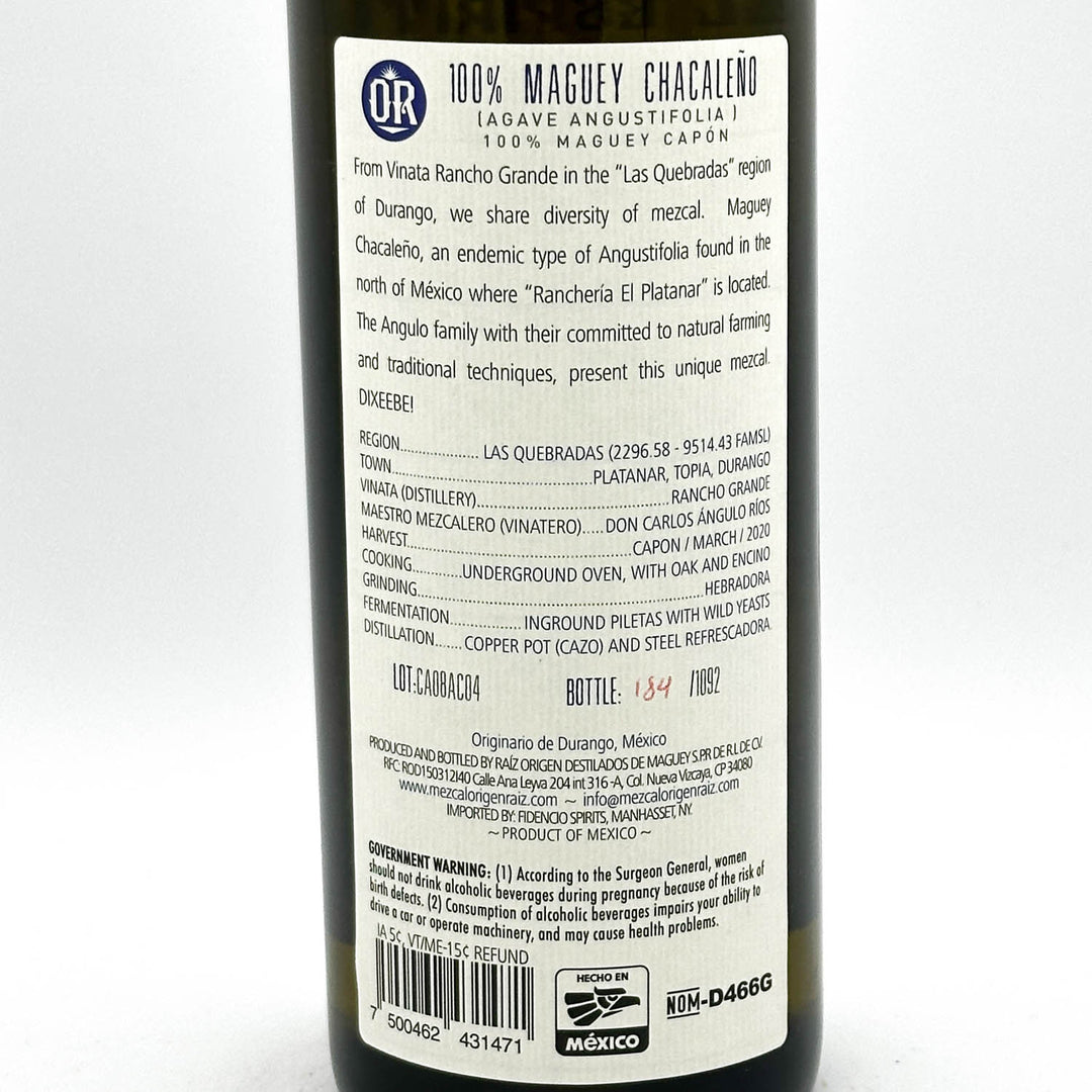 Back label of a bottle with text and branding on a white background