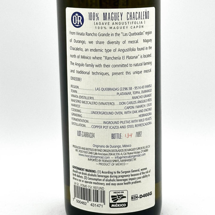 Back label of a bottle with text and branding on a white background