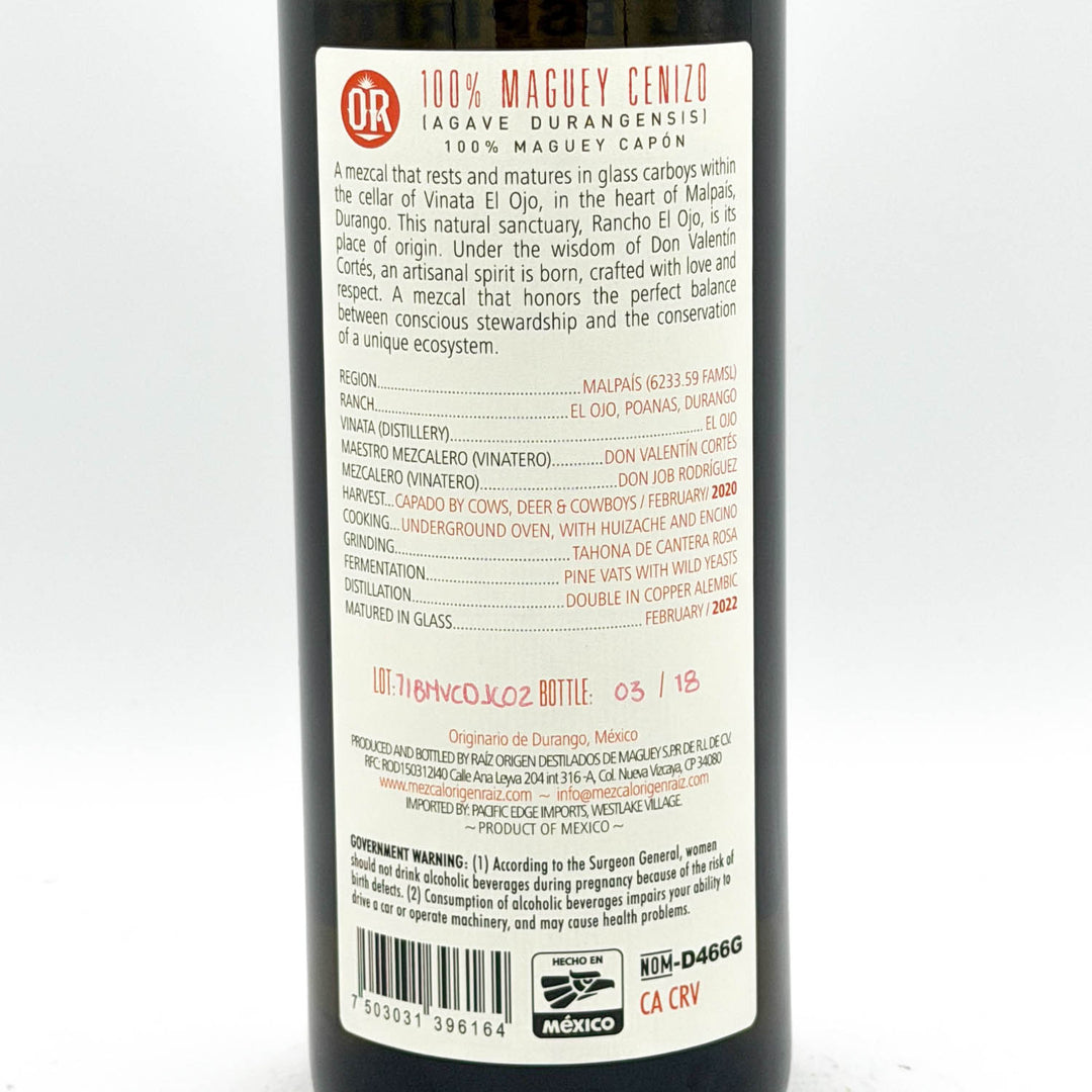 Back label of a bottle with text and branding on a white background