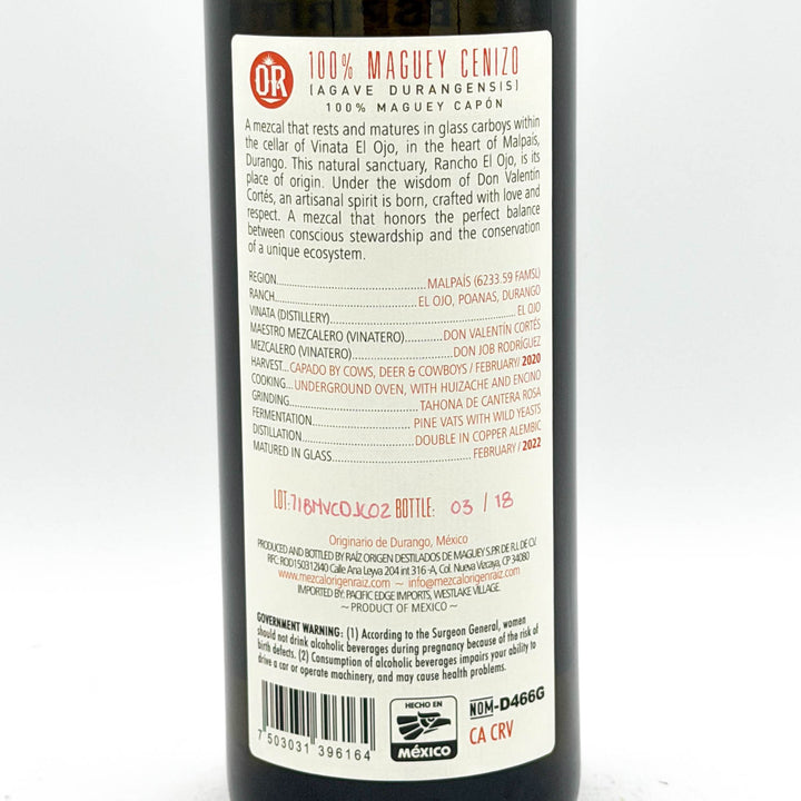 Back label of a bottle with text and branding on a white background