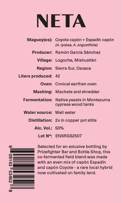 Back label of a bottle with product details on a pink background