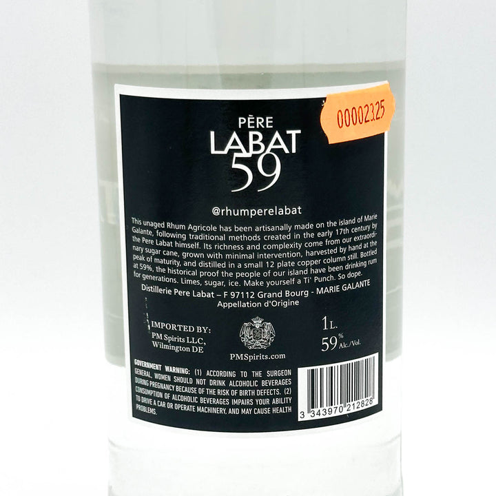 Bottle label of Pere Labat 59 rum with text and branding details.
