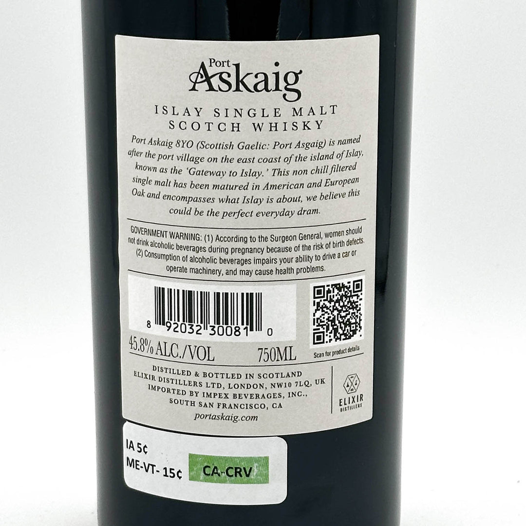 Port Askaig Islay Single Malt Scotch Whisky bottle label on a white background