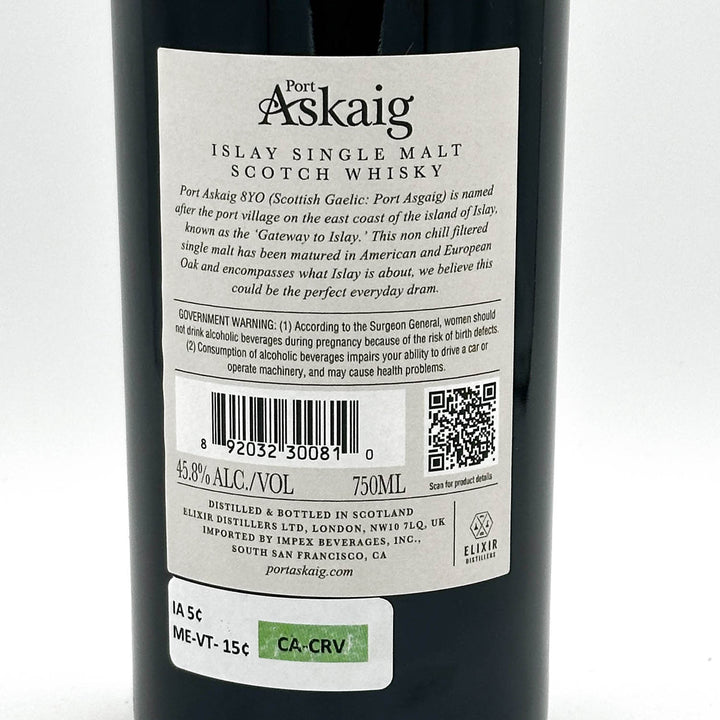 Port Askaig Islay Single Malt Scotch Whisky bottle label on a white background