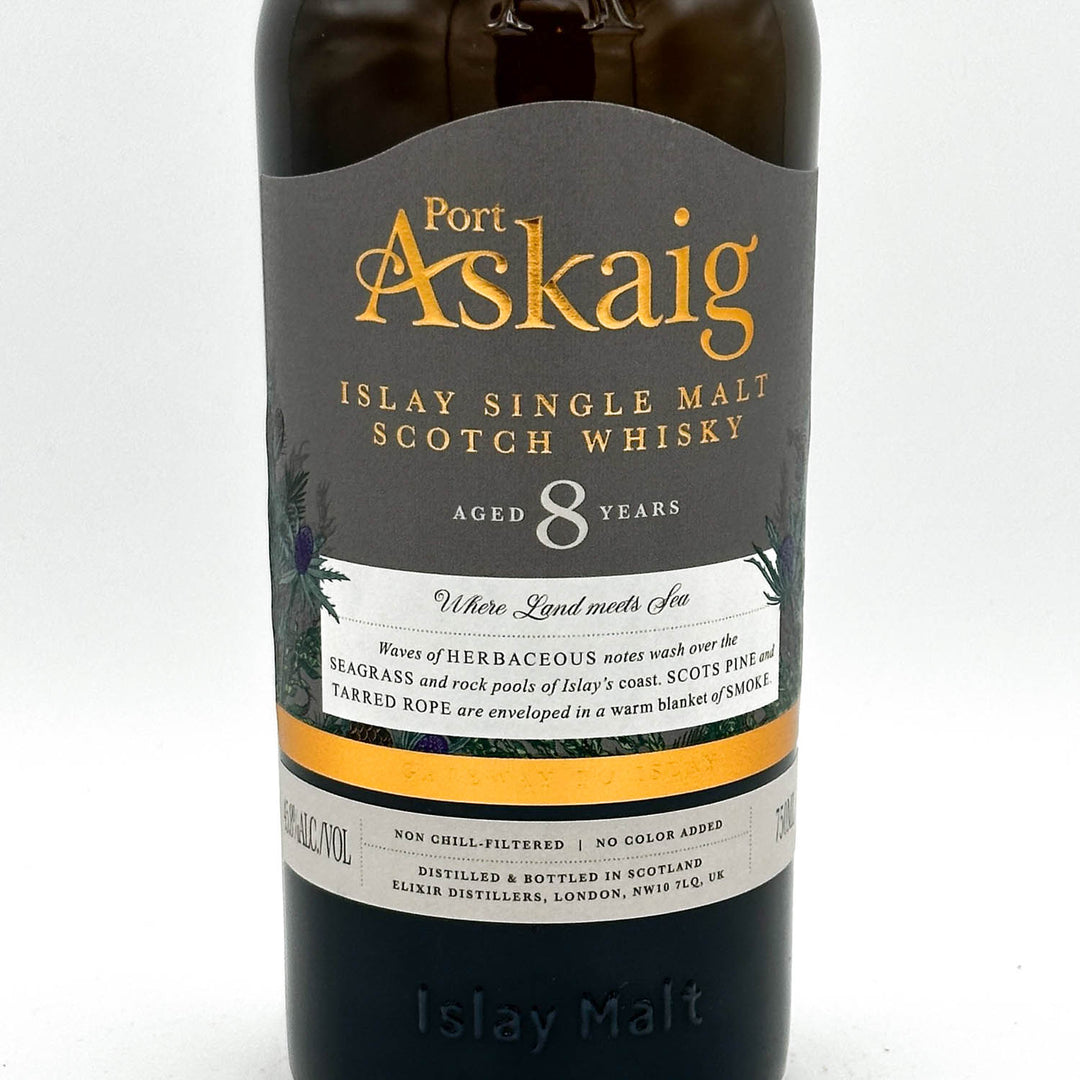 Port Askaig Islay Single Malt Scotch Whisky bottle on a white background
