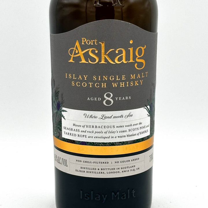 Port Askaig Islay Single Malt Scotch Whisky bottle on a white background