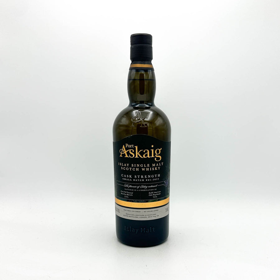 A bottle of Part Askaig 12 Year Malt Scotch Whisky on a clean white background.