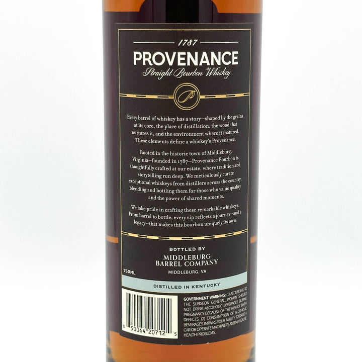 Provenance Straight Bourbon Whiskey bottle label on a white background