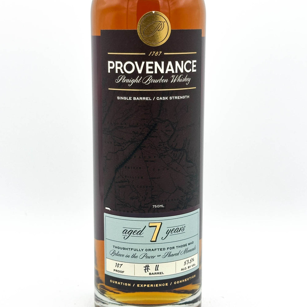 Provenance 7-year-old bourbon whiskey bottle on a white background