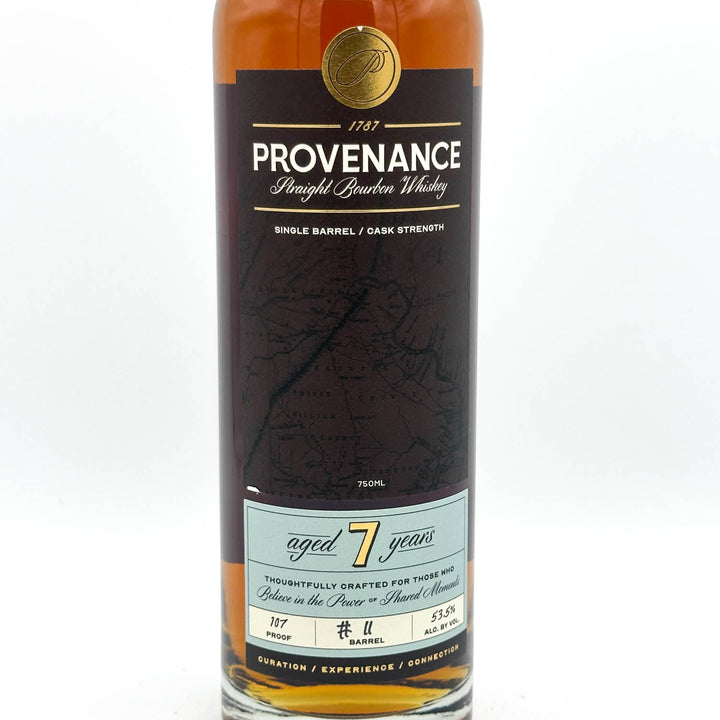 Provenance 7-year-old bourbon whiskey bottle on a white background