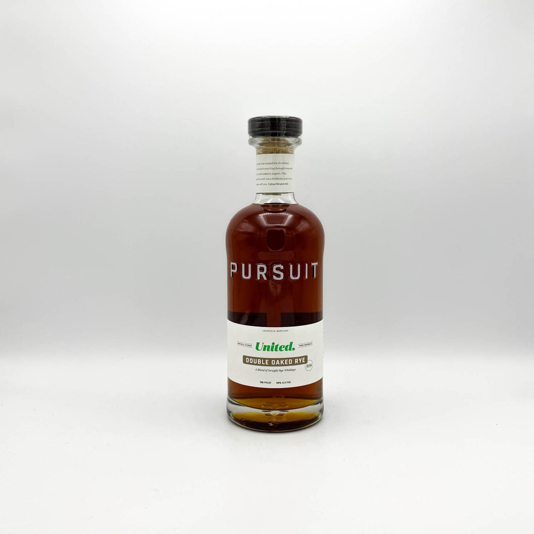 Bottle of Pursuit whiskey on a white background