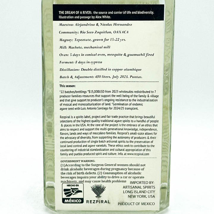 Back label of a bottle with text and branding on a white background