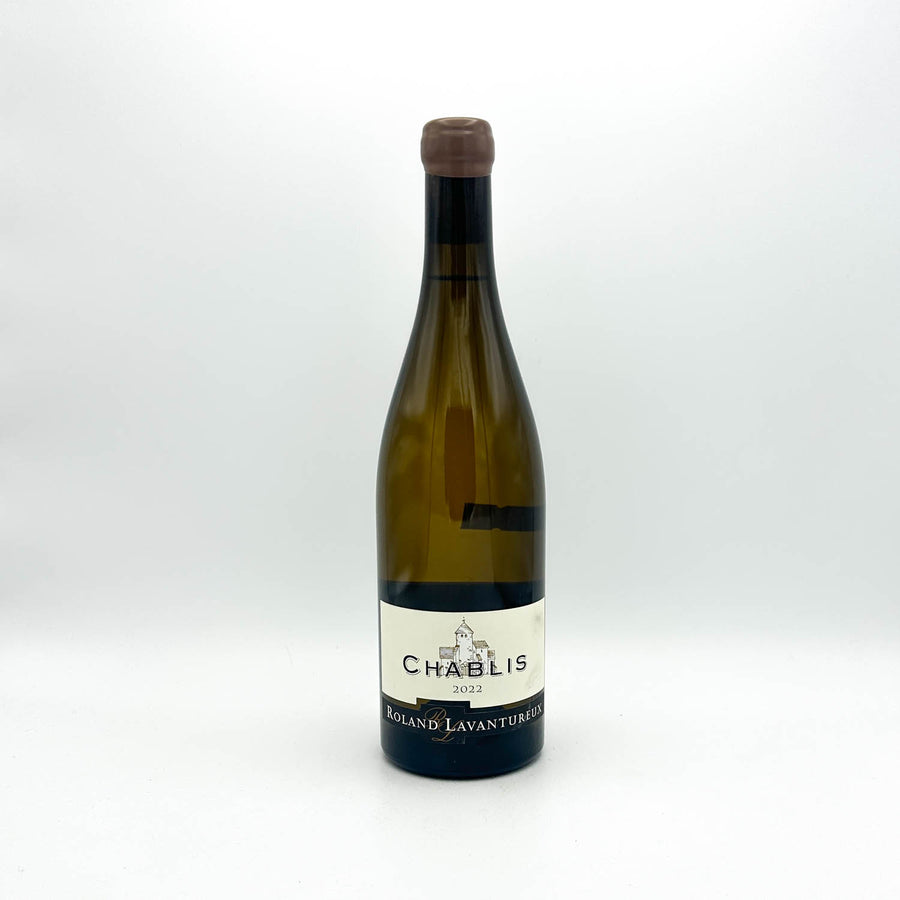 Bottle of Chablis wine on a white background