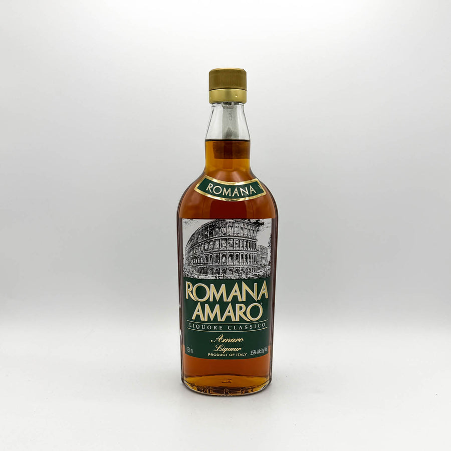 Bottle of Romana Amaro on a white background