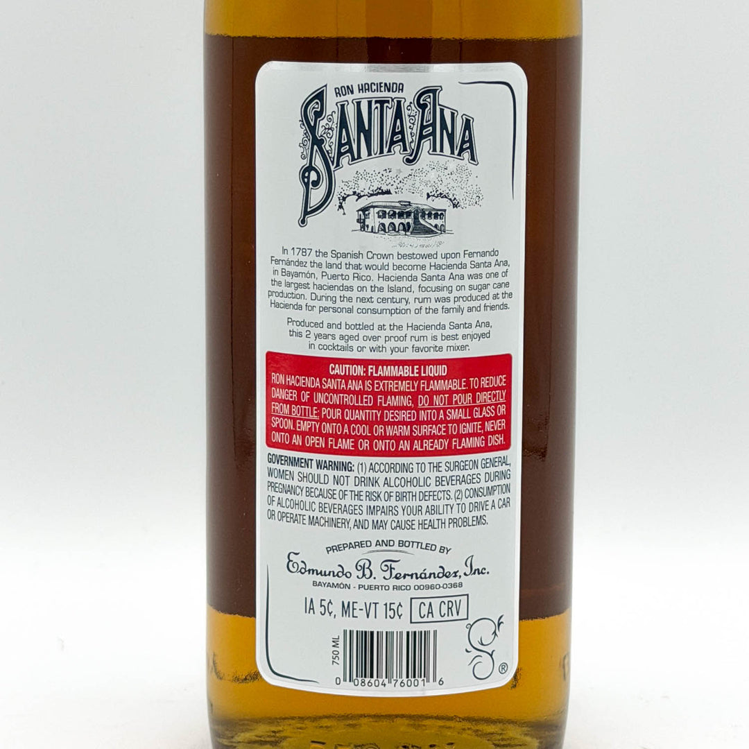 Bottle of Santa Ana rum with a label on a white background