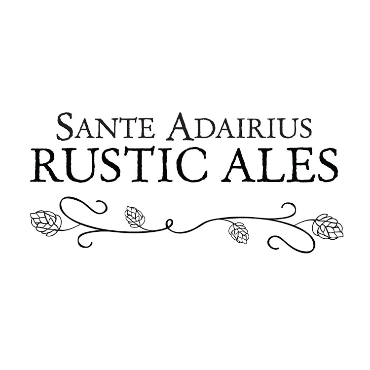 Black and white Sante Adairius Logo with a hop vine