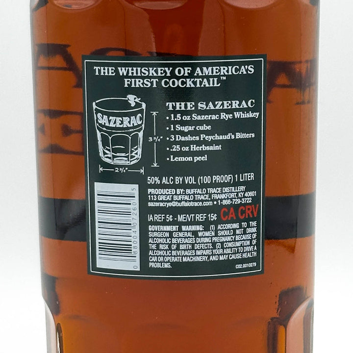 Sazerac whiskey bottle label on a white background