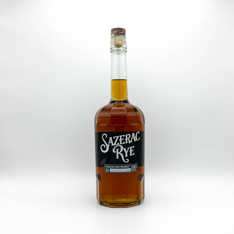 Bottle of Sazerac Rye whiskey on a white background