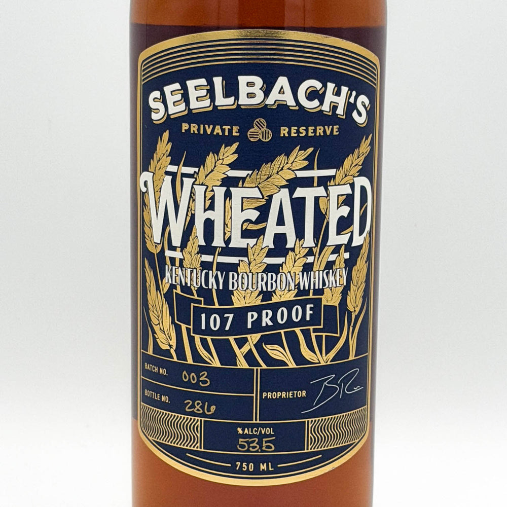 Bottle of Seelbach's Private Reserve Wheated Kentucky Bourbon Whiskey on a white background