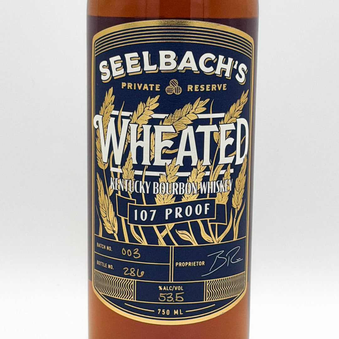 Bottle of Seelbach's Private Reserve Wheated Kentucky Bourbon Whiskey on a white background
