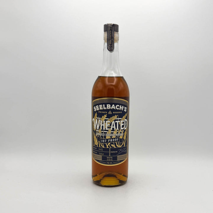 Bottle of Seelbach's Wheated whiskey on a white background