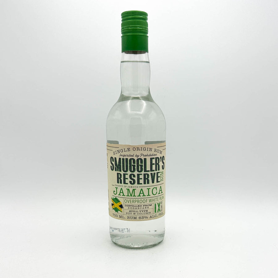 Bottle of Smuggler's Reserve Jamaica rum on a white background