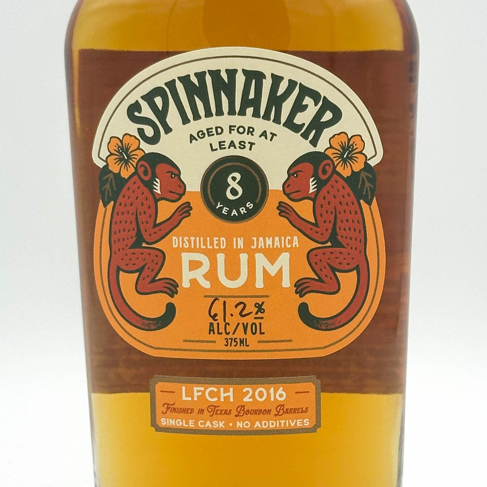 Spinnaker 8-year aged rum bottle with monkey design on label
