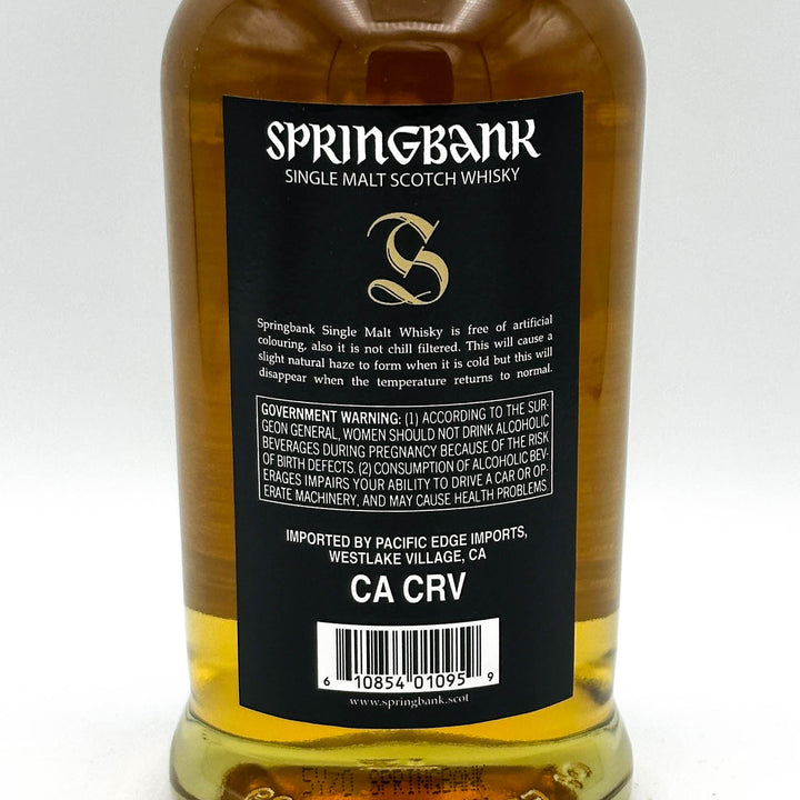 Springbank Single Malt Scotch Whisky bottle with label on a white background