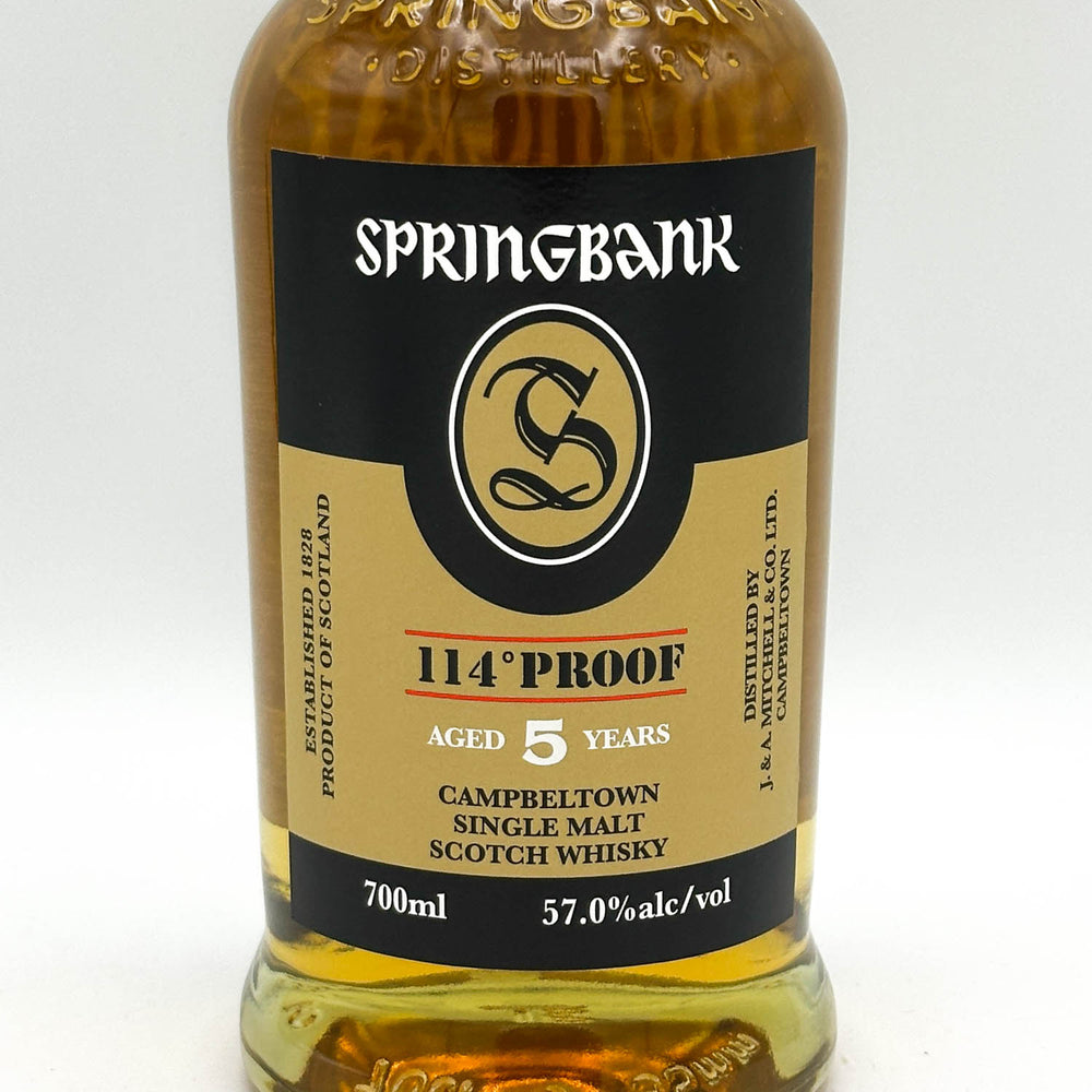 Springbank whisky bottle with label on a white background