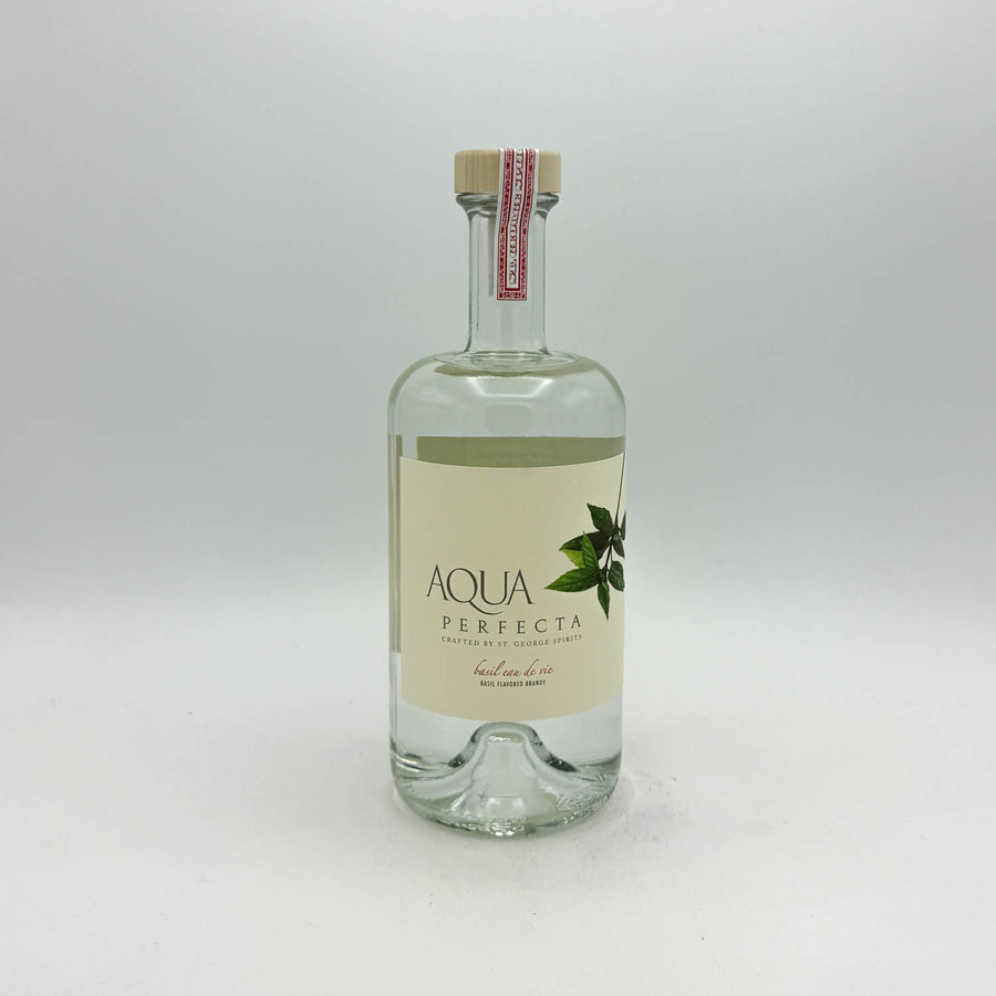 Clear bottle labeled 'Aqua Perfecta' on a white background