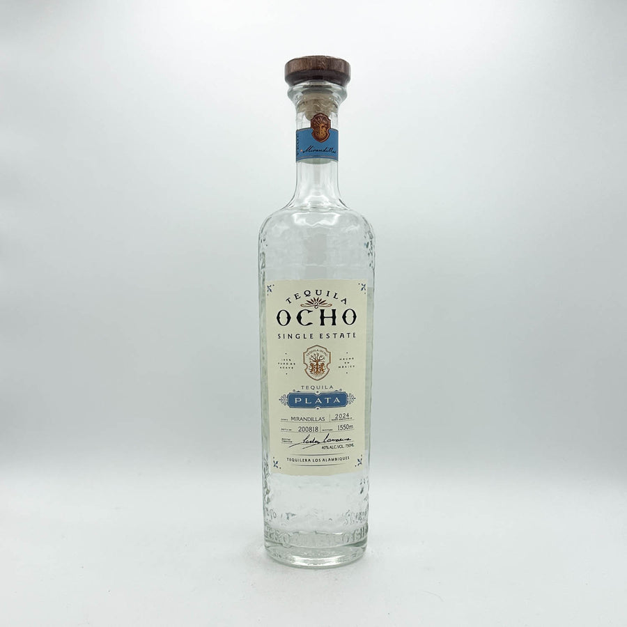 Tequila Ocho Plata bottle on a white background