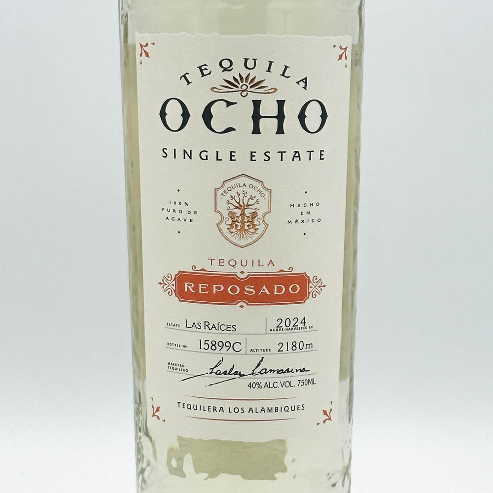 Tequila Ocho Reposado bottle on a white background