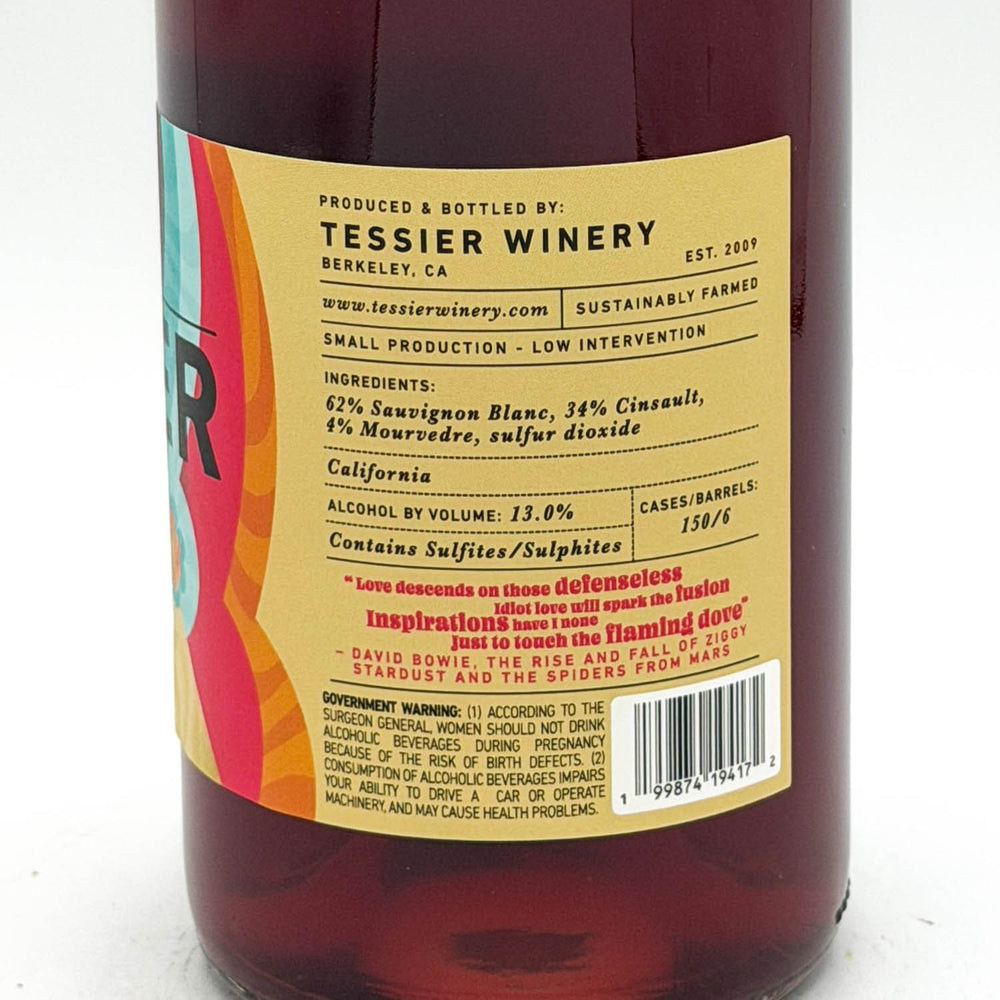 Bottle of Tessier Winery wine with a colorful label on a white background