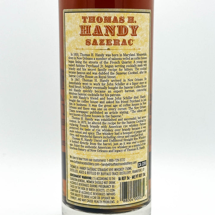 Bottle label of Thomas H. Handy Sazerac on a white background