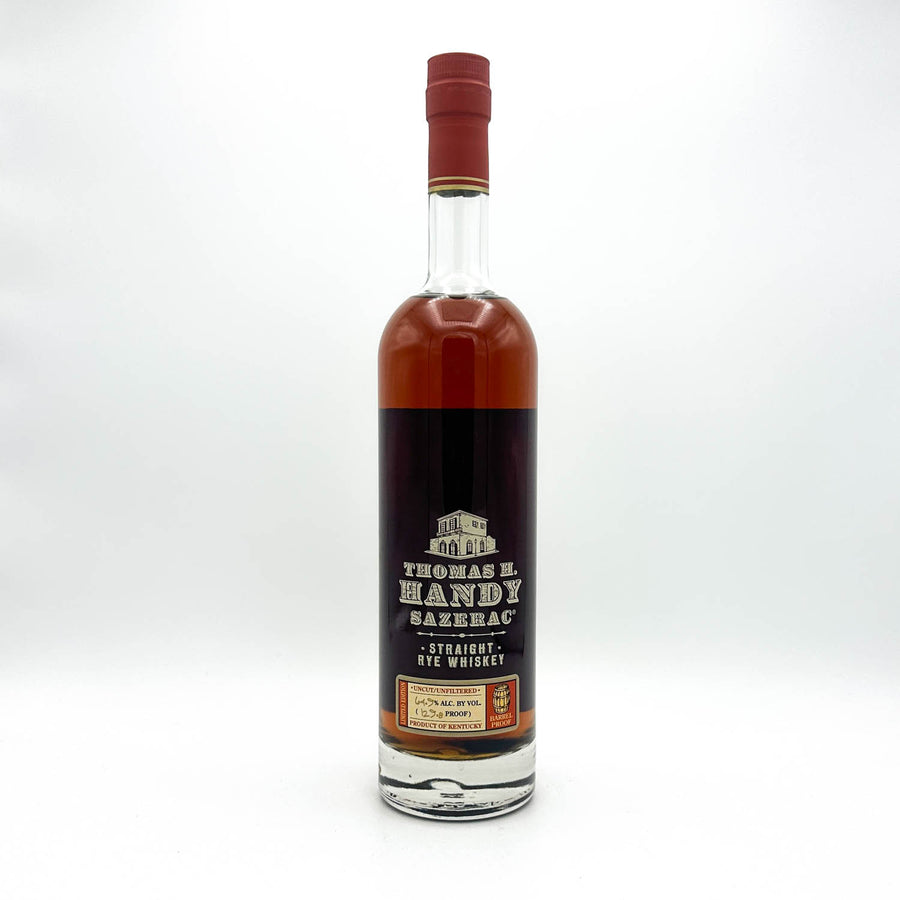 Bottle of Thomas H. Handy Sazerac Straight Rye Whiskey on a white background