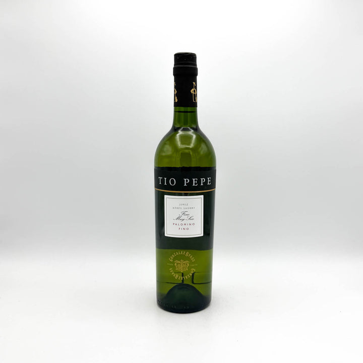 Bottle of Tio Pepe brand wine on a white background