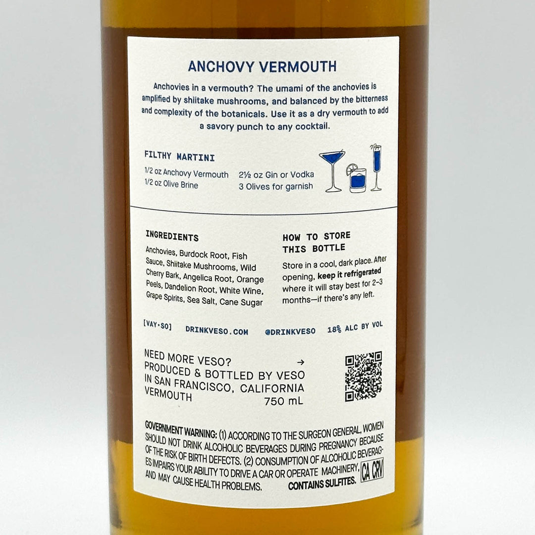 Anchovy vermouth bottle with label on a white background