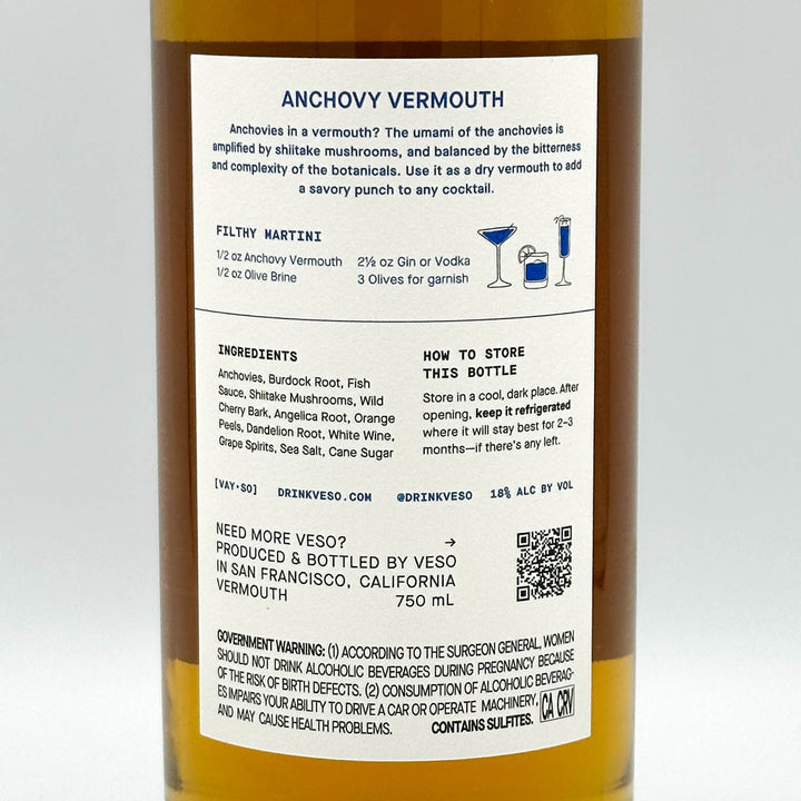 Anchovy vermouth bottle with label on a white background