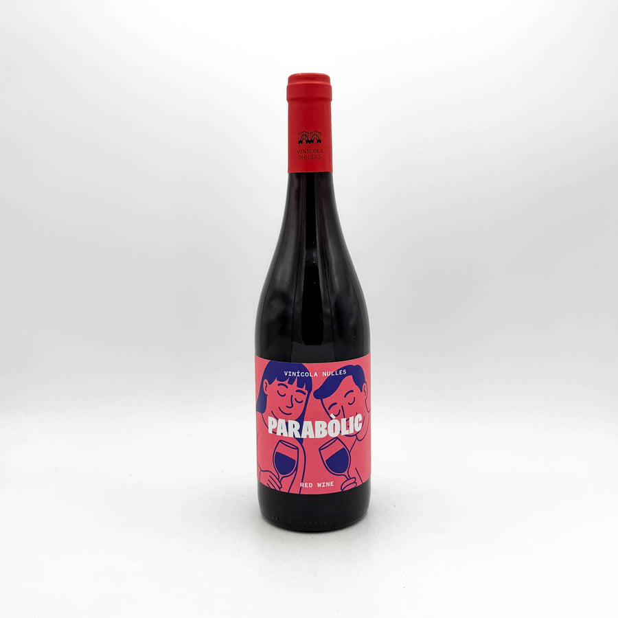 Wine bottle with a red label on a white background