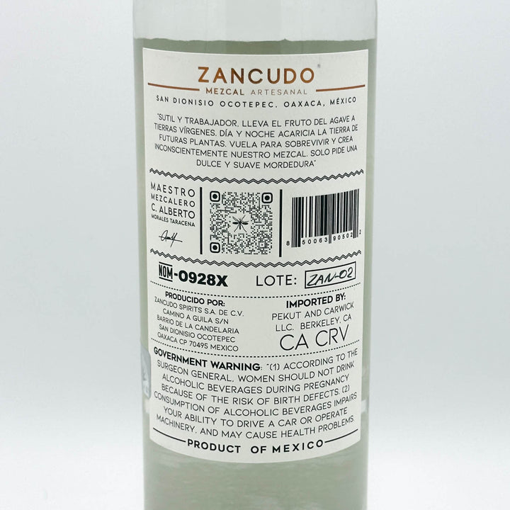 Zancudo Mezcal bottle label on a white background